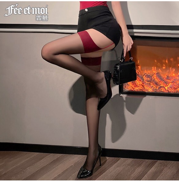 FEE ET MOI - Sexy Suspender Stockings (Red - Black) FEE ET MOI - Sexy Suspender Stockings (Red - Black)